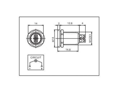 Kontrolka led 14mm 230V czerwona metal