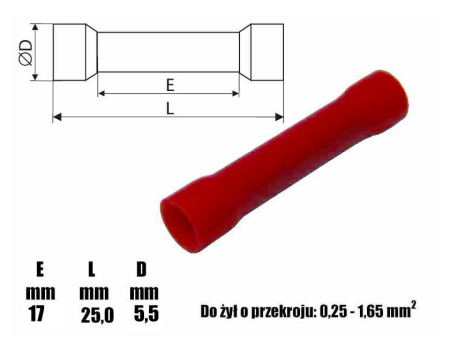 Konektor rurkowy izolowany czerwony za 10szt