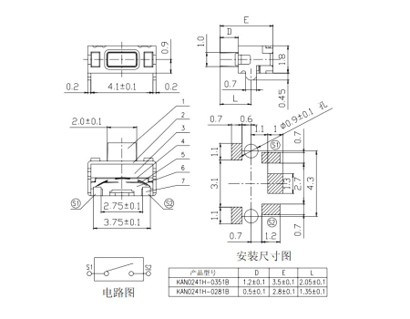 Tact Switch 2x4mm h= 3,5mm Tss02-035 2szt